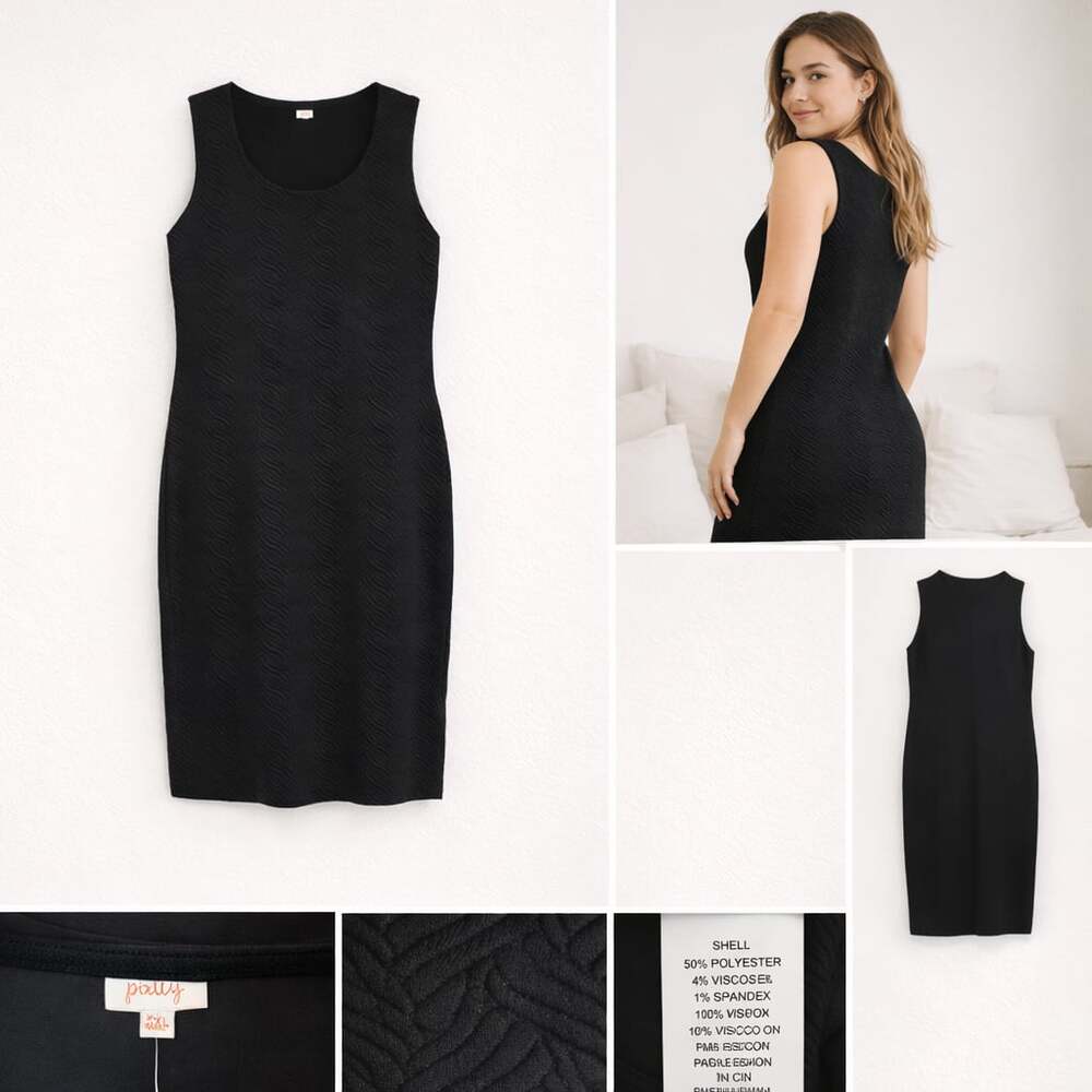 Pixley‎ Bixby Textured Knit Sleeveless Sheath Dress Black XXL